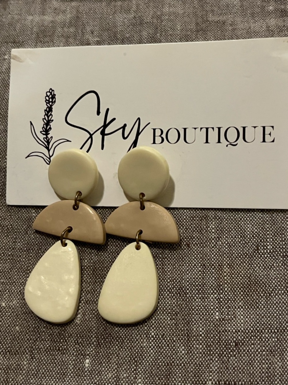 Cream and Tan Dangle Earrings